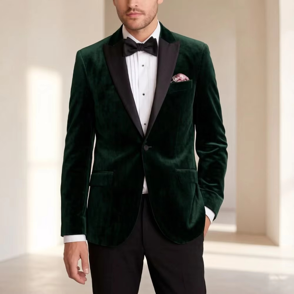 Elegant Formal Men'S Wear - ชุดสูทกำมะหยี่สำหรับผู้ชายทรงเข้ารูป 1 ชิ้น ชุดเบลเซอร์สำหรับงานแต่งงาน ตัดเย็บแบบมิกซ์แอนด์แมทช์ ดีไซน์หรูหรา