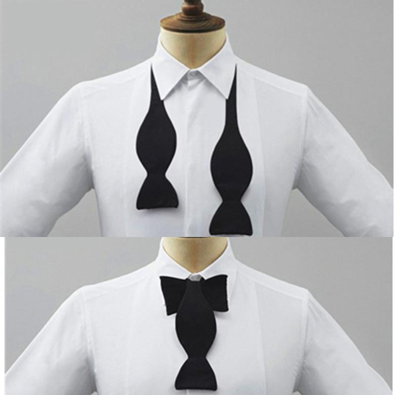 Elegant Formal Men'S Wear - โบว์ไทผูกสำเร็จรูปสำหรับผู้ชาย ปรับได้ สีดำ สีขาว สีพื้น เรียบหรู