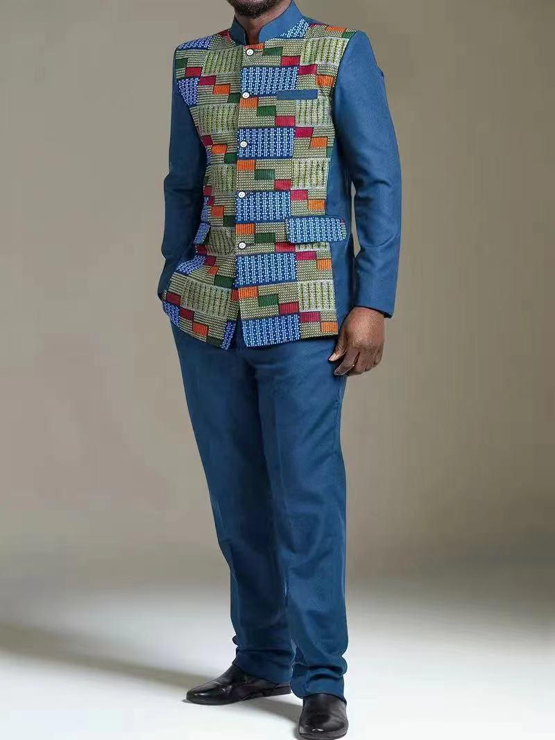 Men'S Formal Wear For A Wedding - ชุดคาฟตันผู้ชายสไตล์แอฟริกัน เสื้อแขนยาวคอกลมและกางเกงขายาว ชุดสูท 2 ชิ้นสำหรับงานแต่งงานมุสลิมที่หรูหรา