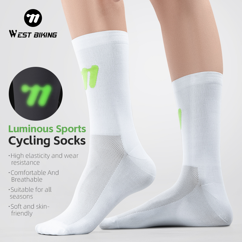 Sock Garter Men - ถุงเท้าปั่นจักรยาน WEST BIKING แบบเรืองแสง ระบายอากาศได้ดี ถุงเท้าปั่นจักรยานแบบยาวครึ่งน่อง