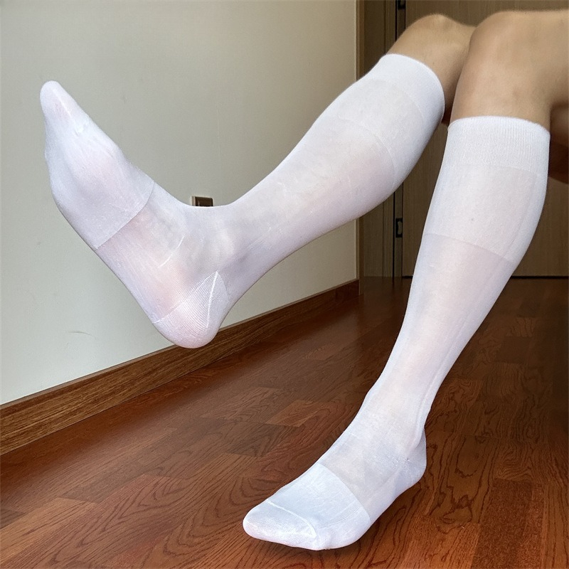 Sock Garter Men - ถุงเท้าผู้ชายสีขาวแบบยาวถึงเข่า ถุงเท้าผู้ชายสำหรับธุรกิจ ถุงน่องไนลอนเซ็กซี่ ลายทาง สีพื้น สีเขียว