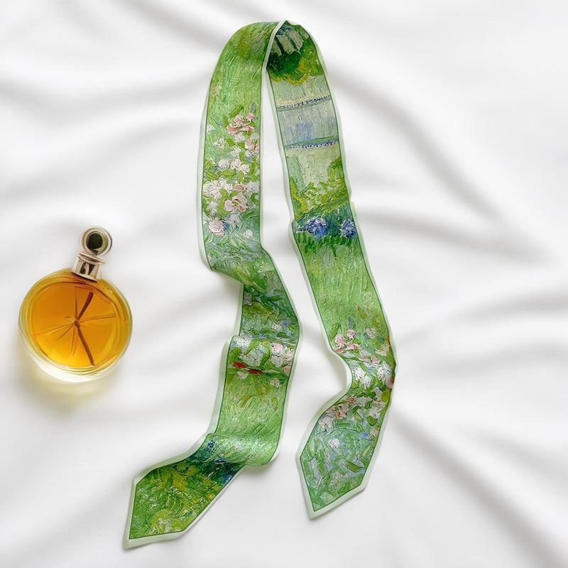 Silk Tie Woven - ผ้าพันคอผูกผมแบบยาว ผ้าพันคอผืนเล็ก ผ้าพันคอแฟชั่นสำหรับผู้หญิง ผ้าคาดผมน่ารัก ผ้าพันคอผูกผม ผ้าพันคอเนื้อผ้าไหมสัมผัสนุ่มหรูหรา