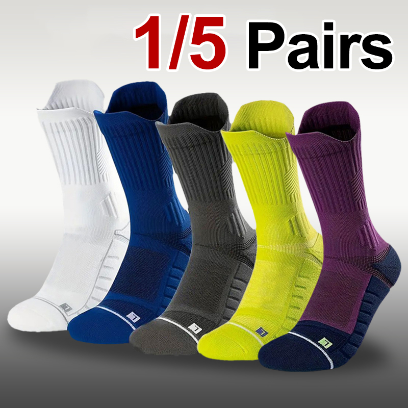 Sock Garter Men - ถุงเท้ากีฬาบาสเก็ตบอลแบบมีซับใน 1/5 คู่ สำหรับผู้ชาย ป้องกันกลิ่น ซึมซับเหงื่อ