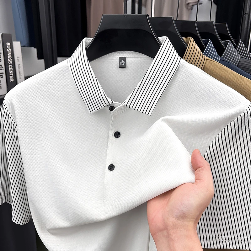 Men'S Polo Formal Wear - เสื้อโปโลผู้ชายแบบทางการ ปกเสื้อลายทาง แขนสั้น ระบายอากาศได้ดี สวมใส่สบายในฤดูร้อน