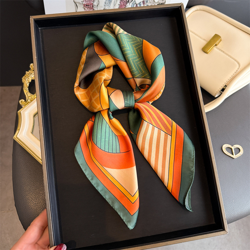Silk Tie Woven - ผ้าพันคอไหมพิมพ์ลายเรขาคณิตใหม่ปี 2026 สำหรับผู้หญิง ใช้ตกแต่งผูกคอ ขนาด 70*70
