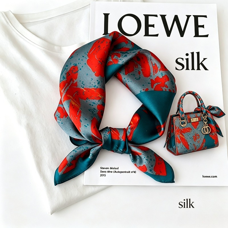 Silk Tie Woven - ผ้าพันคอไหมสี่เหลี่ยมแบบใหม่สไตล์เกาหลีปี 2026 ผ้าพันคอแฟชั่นผู้หญิงผืนเล็ก ผ้าไหมมัลเบอร์รี่ ผ้าพันคอผูกกระเป๋า ผ้าพันคอผูกผม