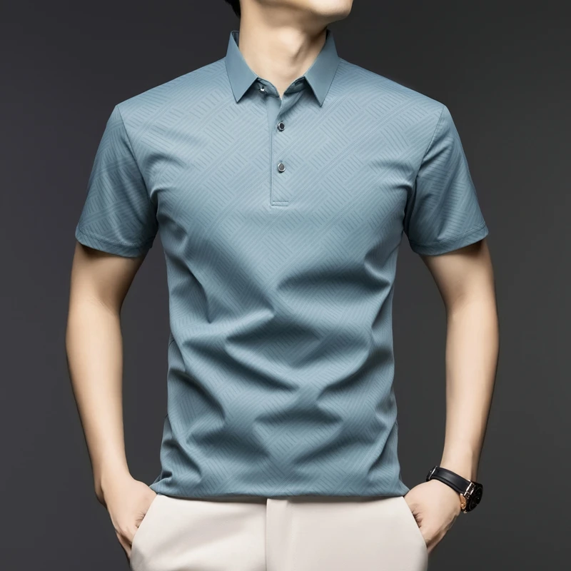 Men'S Polo Formal Wear - เสื้อโปโลผู้ชายลายหรูหรา แขนสั้น ทรงเข้ารูป สวมใส่สบาย เหมาะสำหรับโอกาสกึ่งทางการและสวมใส่ในชีวิตประจำวัน