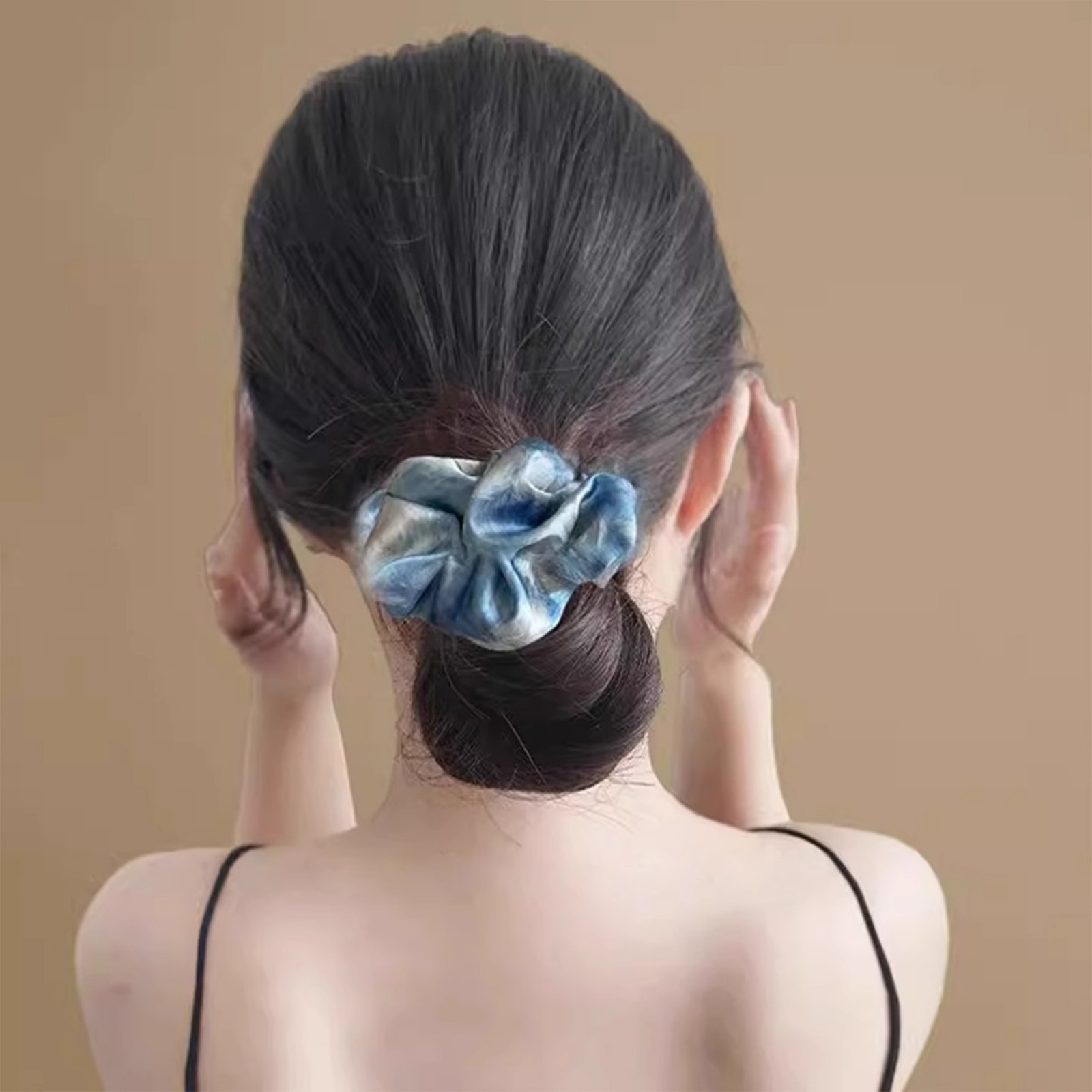 1 ชิ้นสีฟ้าสีน้ําผม Scrunchie, - Silk Tie Woven บทวิจารณ์และราคา