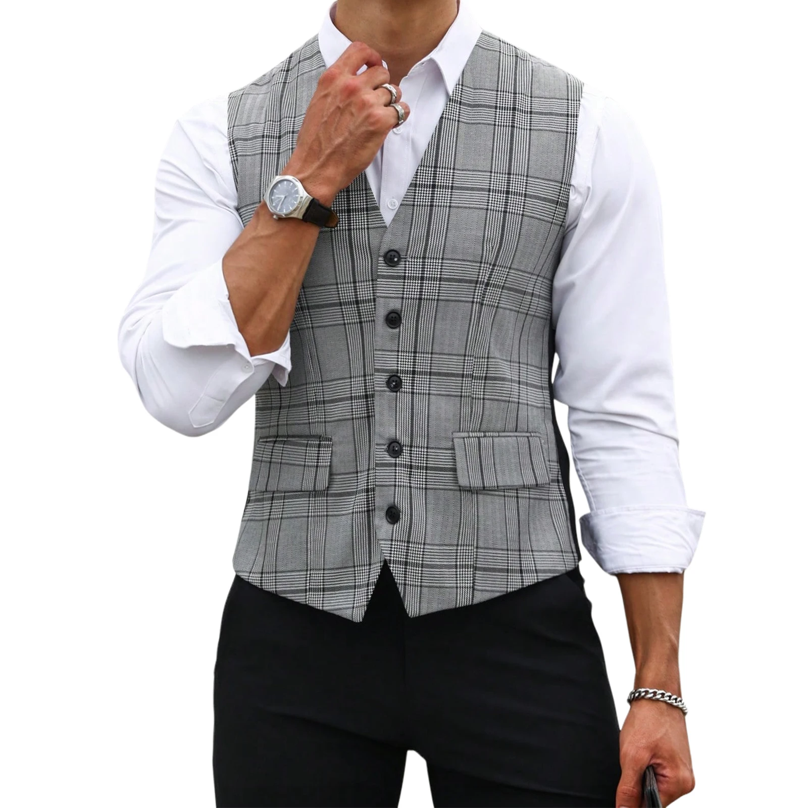 เสื้อกั๊กสูทลายสก๊อตสีเทาสำหรั - Men'S Formal Wear For A Wedding บทวิจารณ์และราคา